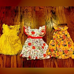 4T Fall Dress Lot: Pumpkins, Mustard Yellow, Floral